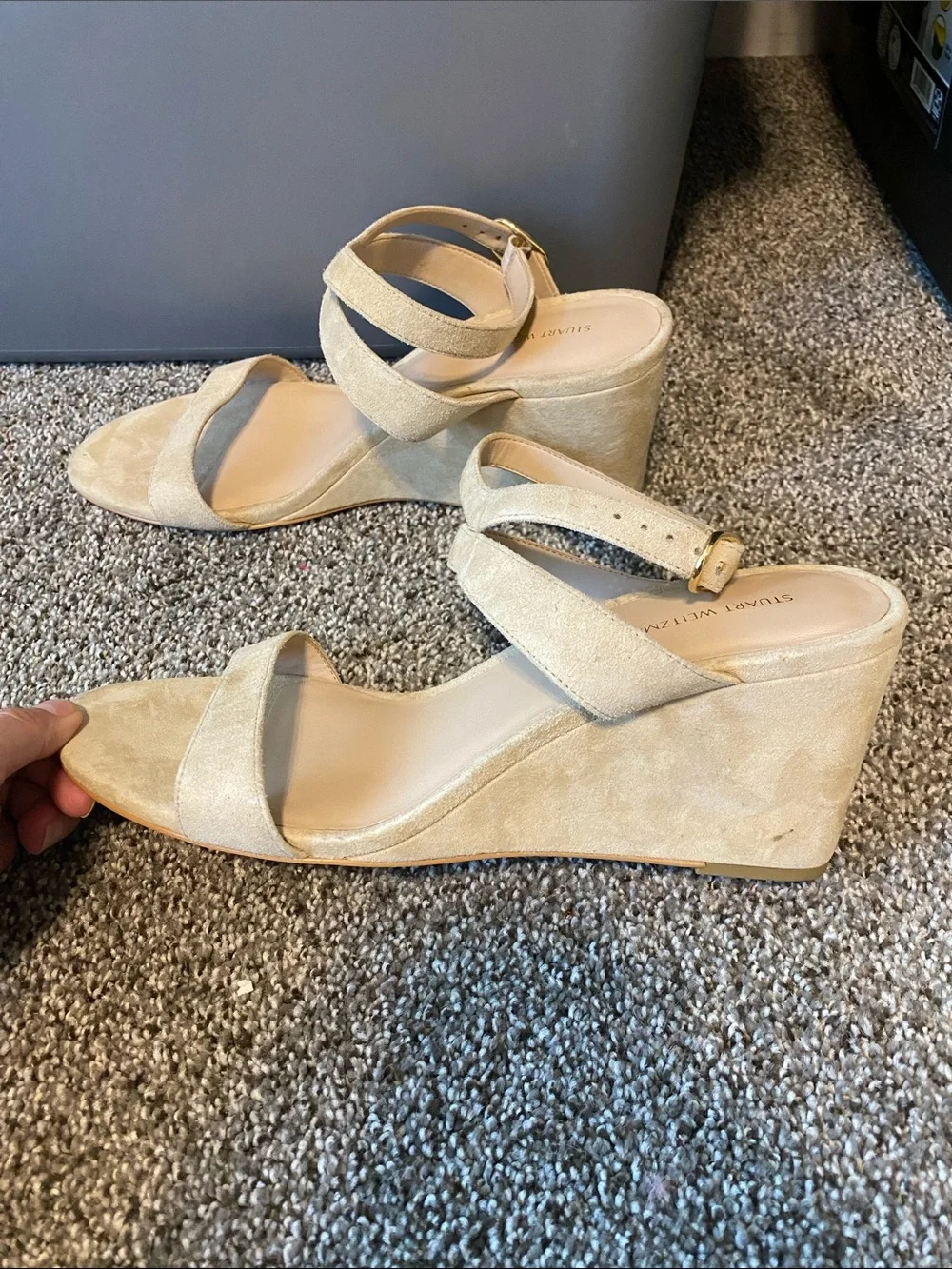 Stuart Weitzman Beige Suede Wedge Sandals